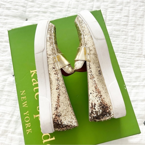 Kate Spade Gold Glitter Slip On Sneaker Loafers Size 5 - Picture 3 of 9